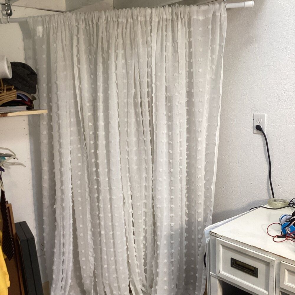 dkny curtain panels 4 white sheer pom pom design boho